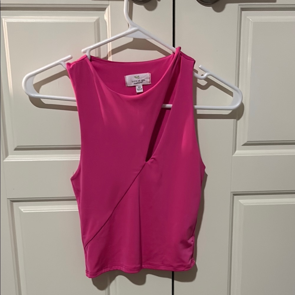 Pink Asymmetrical Cut Out Sleeveless Tank Top